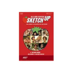 DVD-Cover für "Sketch Up", eine Comedy-Serie. Zeigt ein Mosaik aus Szenen und Darstellern, umgeben von einer roten Tomate.