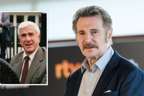Links: Leslie Nielsen, Star der besetzung von die nackte kanone. Rechts: Liam Neeson.