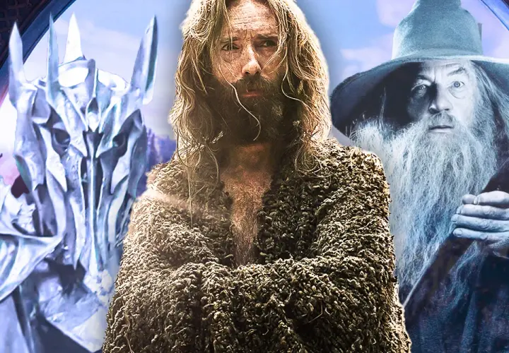 Der Herr der Ringe: Die Ringe der Macht – Sauron, ein Mann in Lumpen und Gandalf blicken uns entgegen.