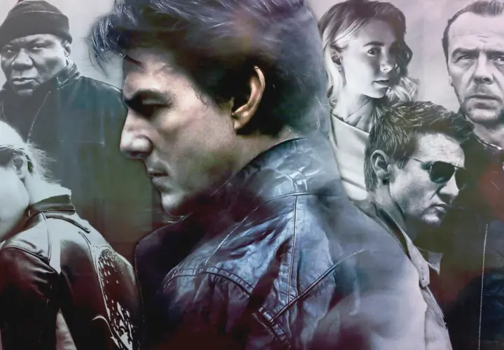 Ethan Hunt und sein Team in einer Collage, die die Mission Impossible reihenfolge andeutet.