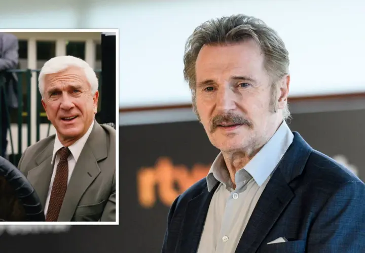 Links: Leslie Nielsen, Star der besetzung von die nackte kanone. Rechts: Liam Neeson.