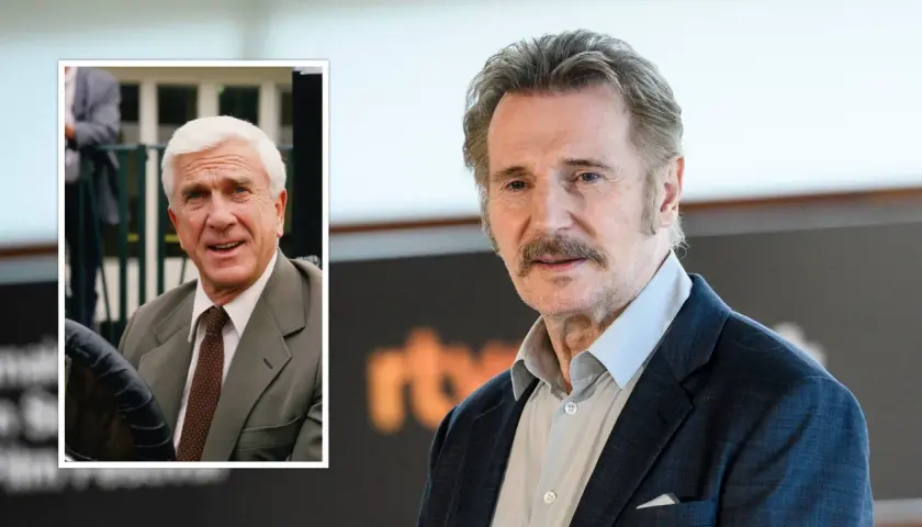 Links: Leslie Nielsen, Star der besetzung von die nackte kanone. Rechts: Liam Neeson.