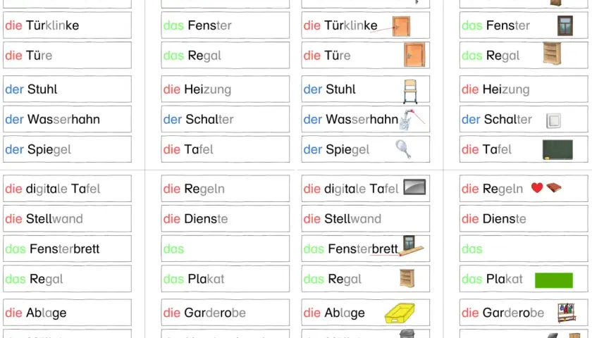 Witzige Pantomime-Begriffe: Ein Tisch, ein Spiegel, ein Wasserhahn – hier lernst du spielerisch deutsche Wörter mit Bildern!