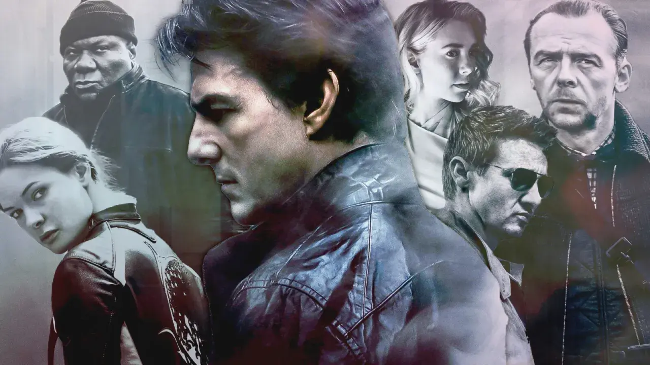 Ethan Hunt und sein Team in einer Collage, die die Mission Impossible reihenfolge andeutet.