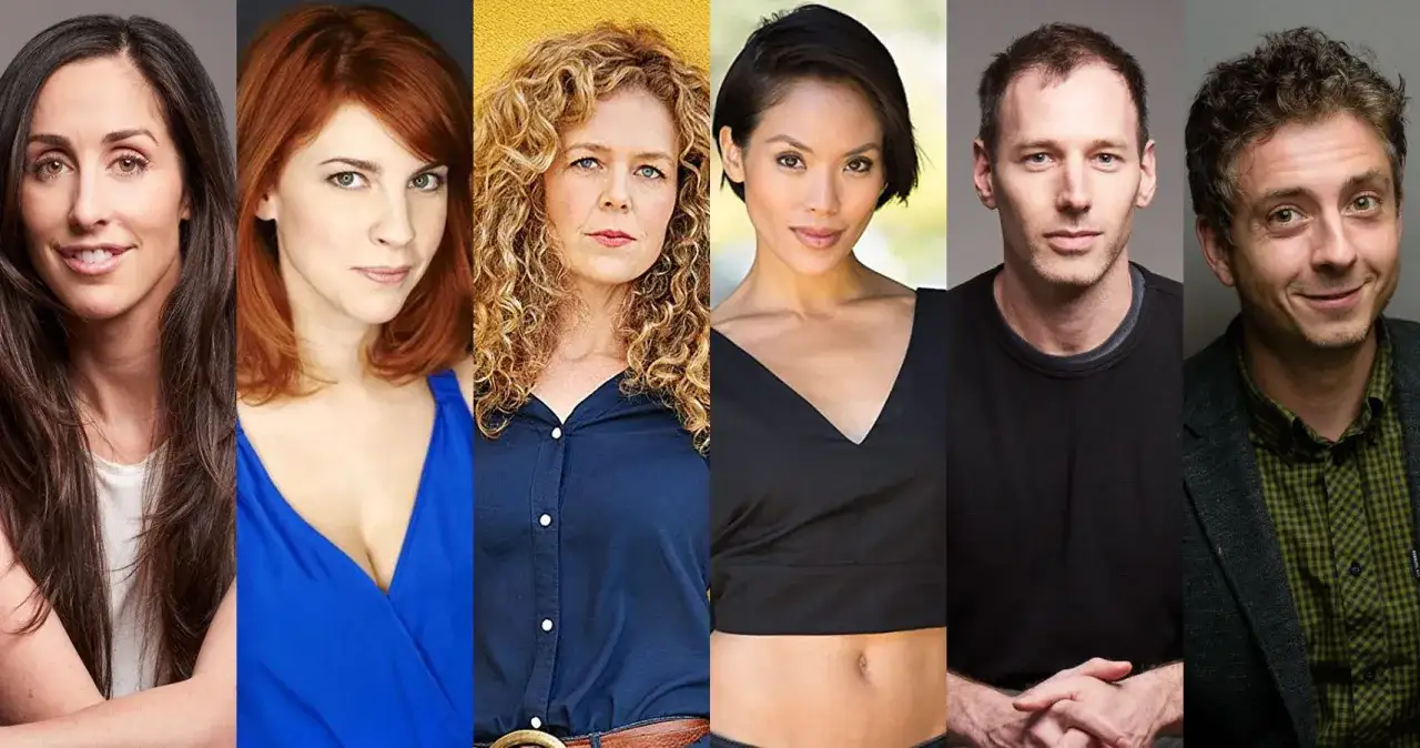Die Hauptdarsteller von Workin' Moms: Catherine Reitman, Dani Kind, Jessalyn Wanlim, Juno Rinaldi, Kevin Dean und Philip Nozuka.
