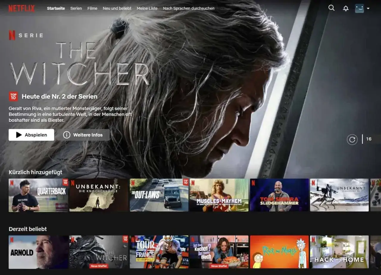 Netflix-Startseite mit 
